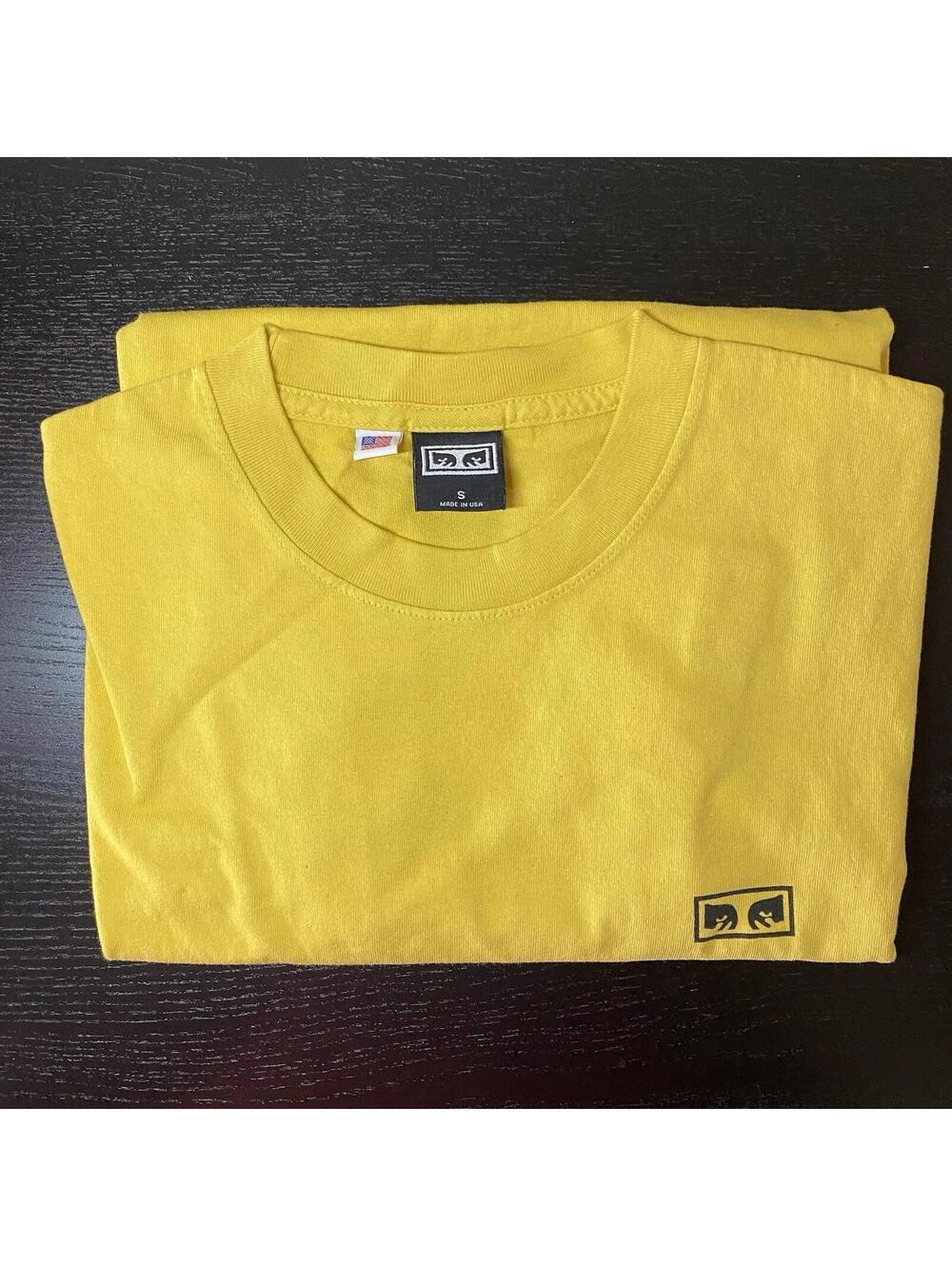 Obey No One Graphic T-shirt Men Size M Mustard Short Sleeve